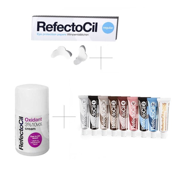 RefectoCil Set - Wimpernblättchen + Augenbrauen - und Wimpernfarbe + Creme Entwickler 100 ml
